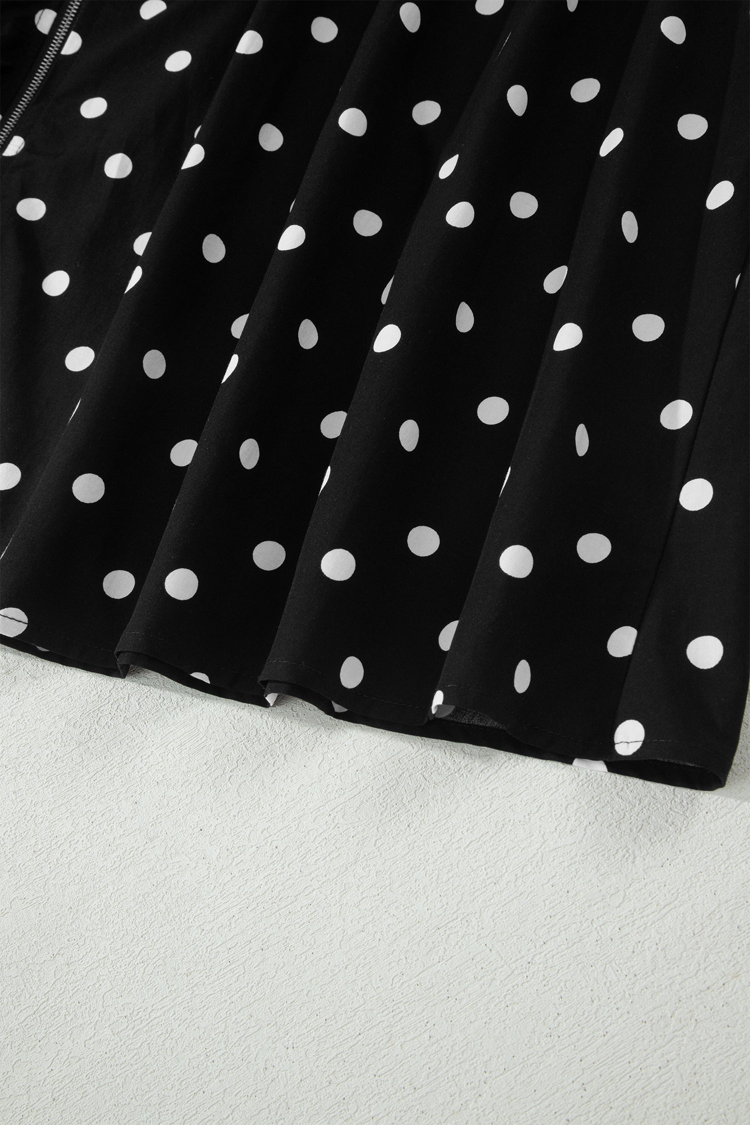 Polka Dot Print Contrast Trim V-Neck Zip Up Sleeveless Dress