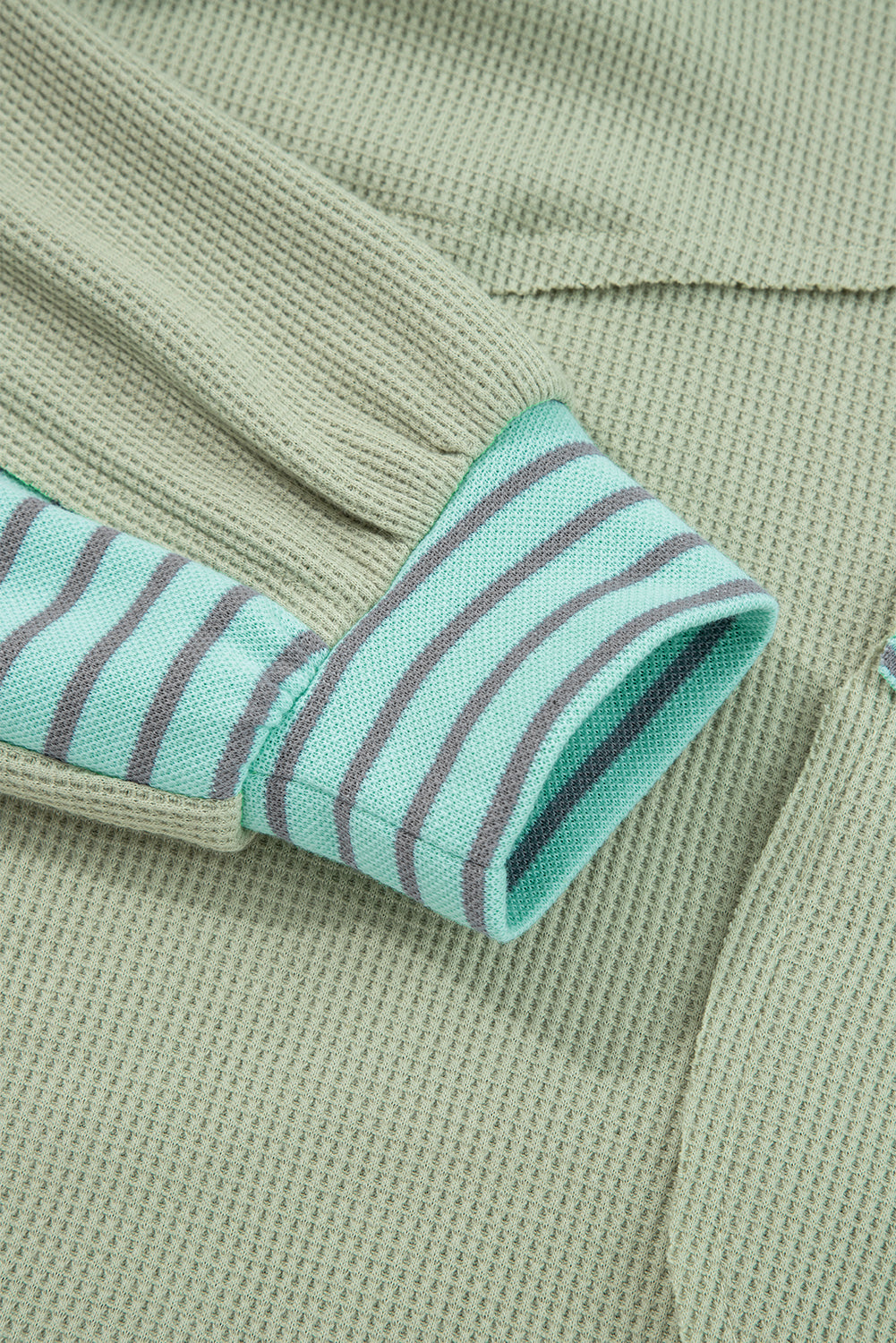 Exposed Seam Waffle Striped Patchwork Baggy Pullover - eAura
