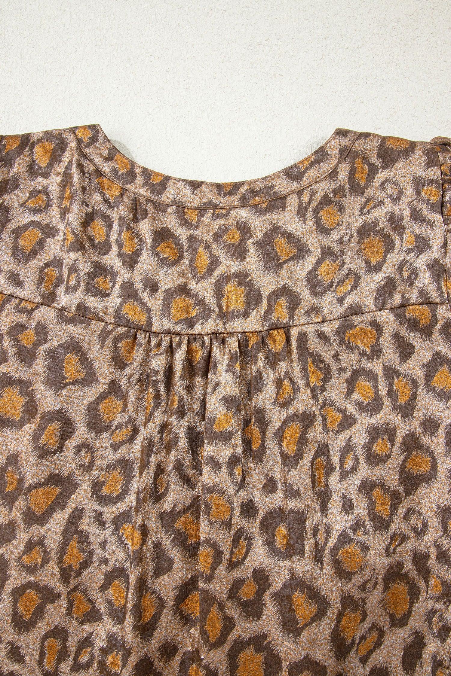 Khaki Leopard Print V-Neck Ruffled Sleeve Tiered Loose Mini Dress