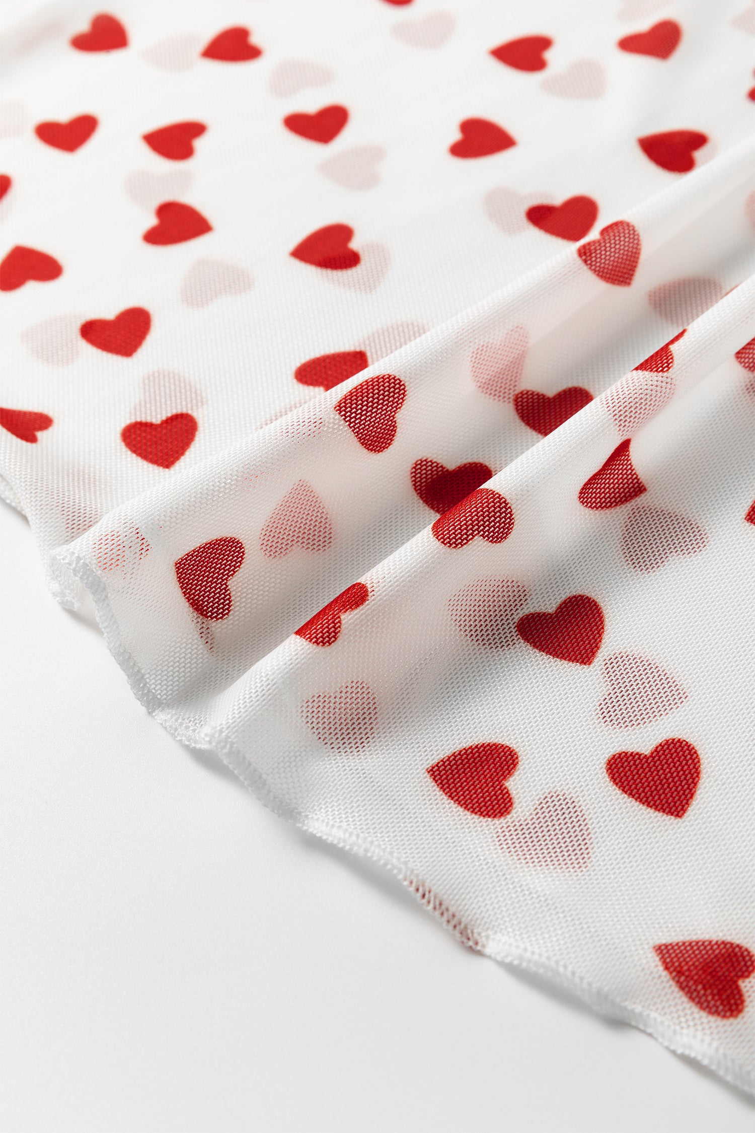 Allover Heart Print Mesh Short Sleeve Top