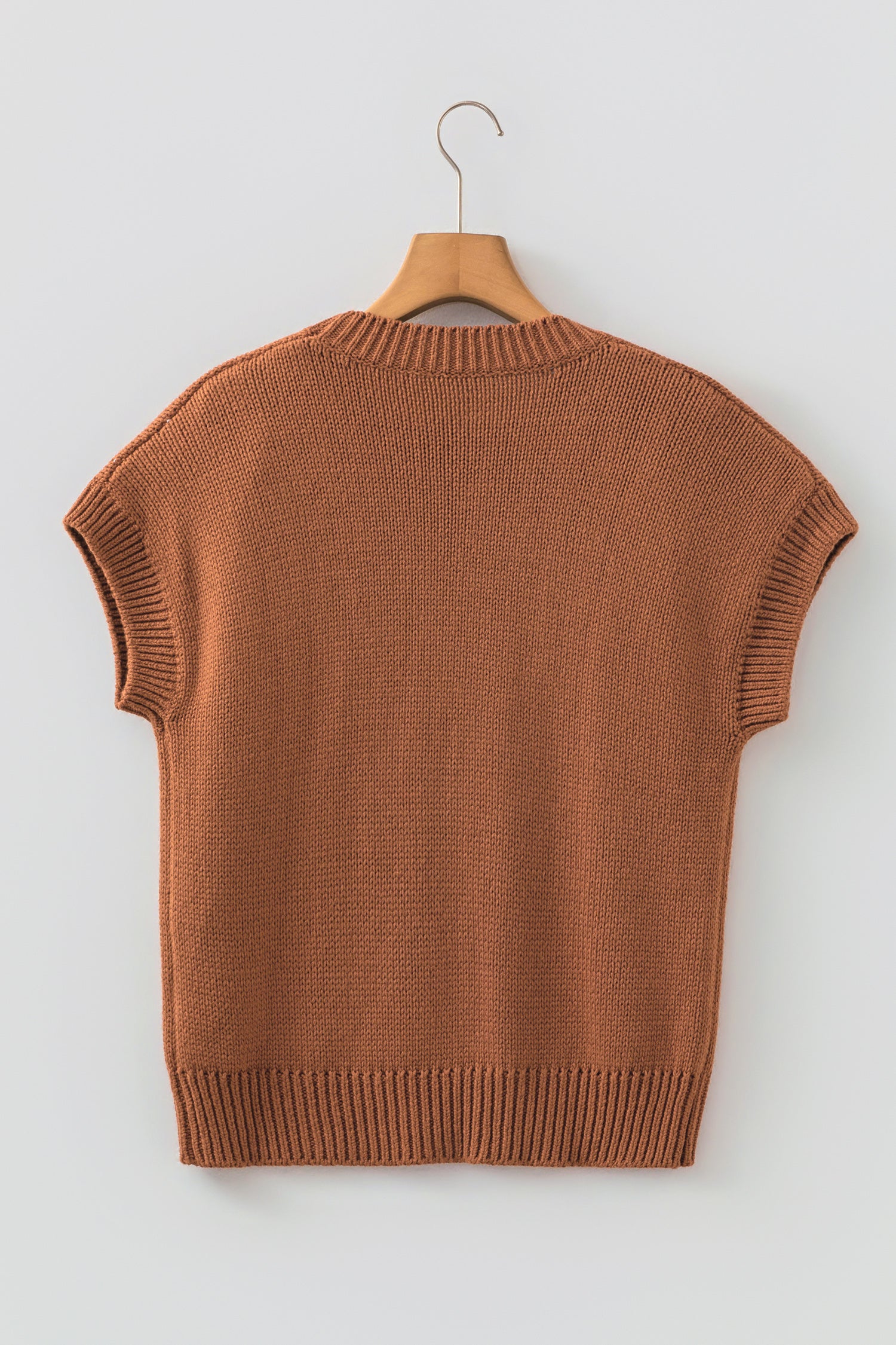 Chestnut Western Horseshoe Pattern Short Sleeve Knit Sweater – Brown