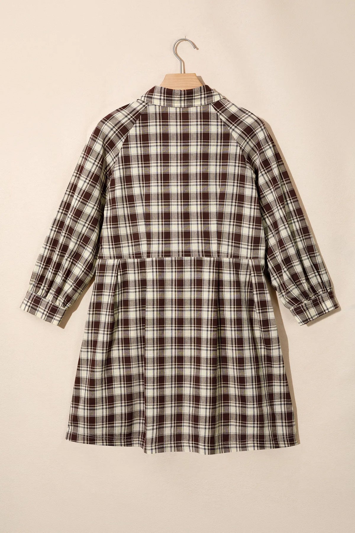 Plaid Long Sleeve Short Shift Mini Dress – Brown