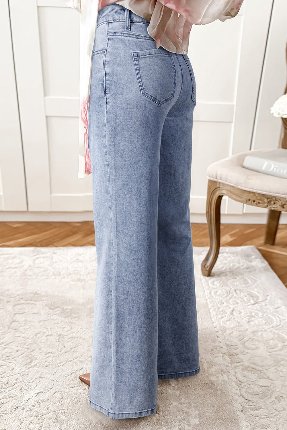 Beau Blue High Waist Button Zip Fly Bell Bottom Flared Jeans eAura