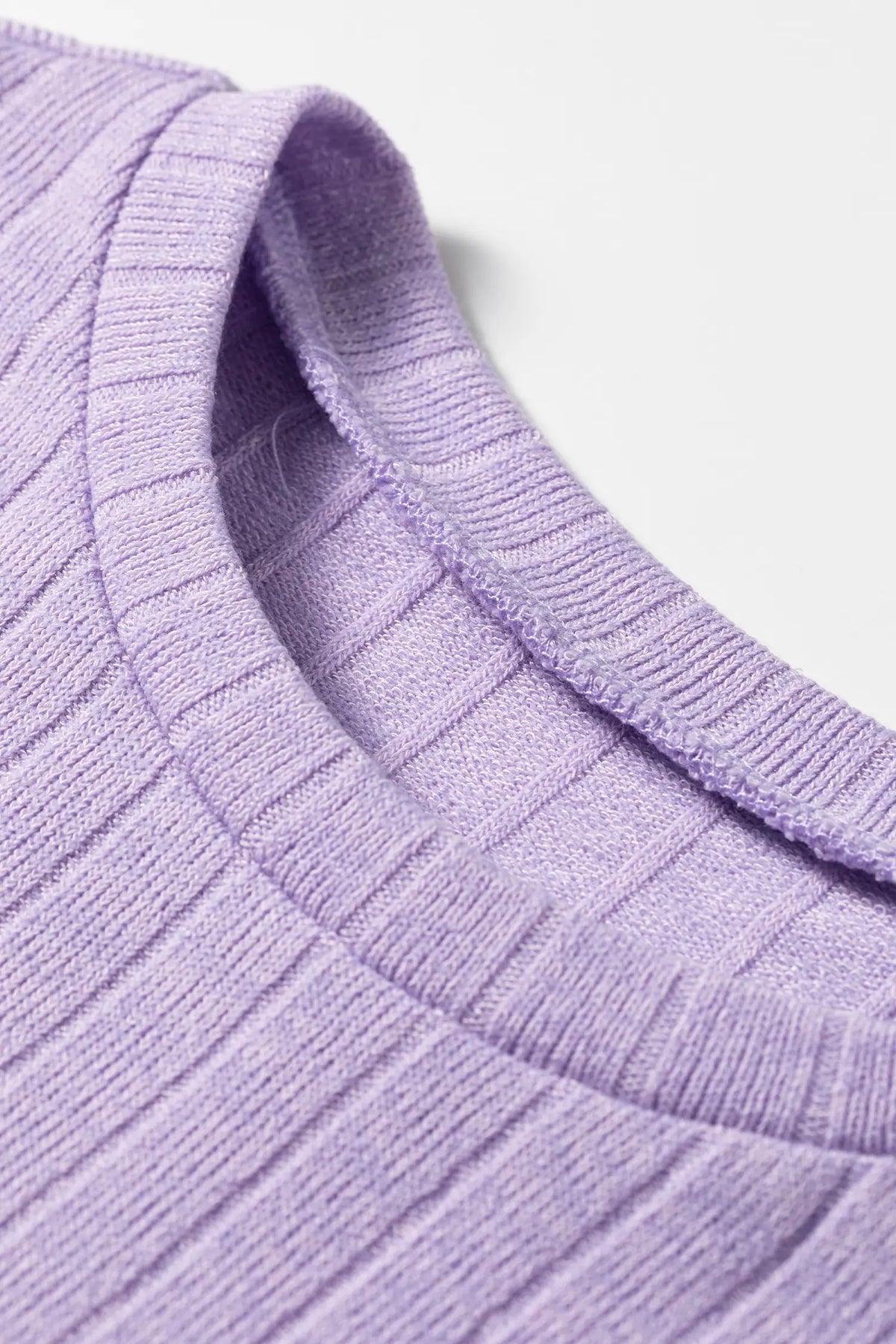 Long Sleeve Top with Ribbed Texture and Round Neck