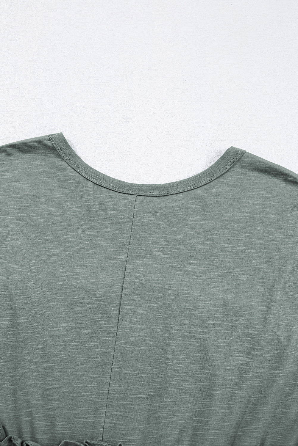 Mist Green Frilled Gathered Seam Round Neck T Shirt Dress eAura