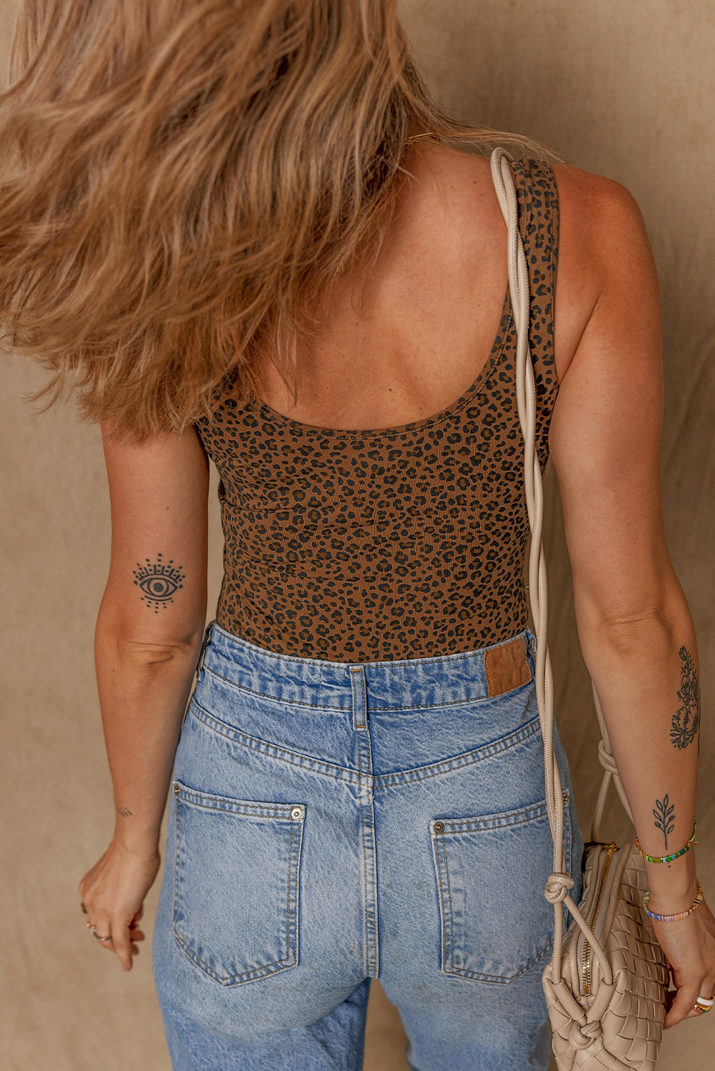 Brown Leopard Printed Sleeveless Scoop Neck Bodysuit BB Fashion Outlet