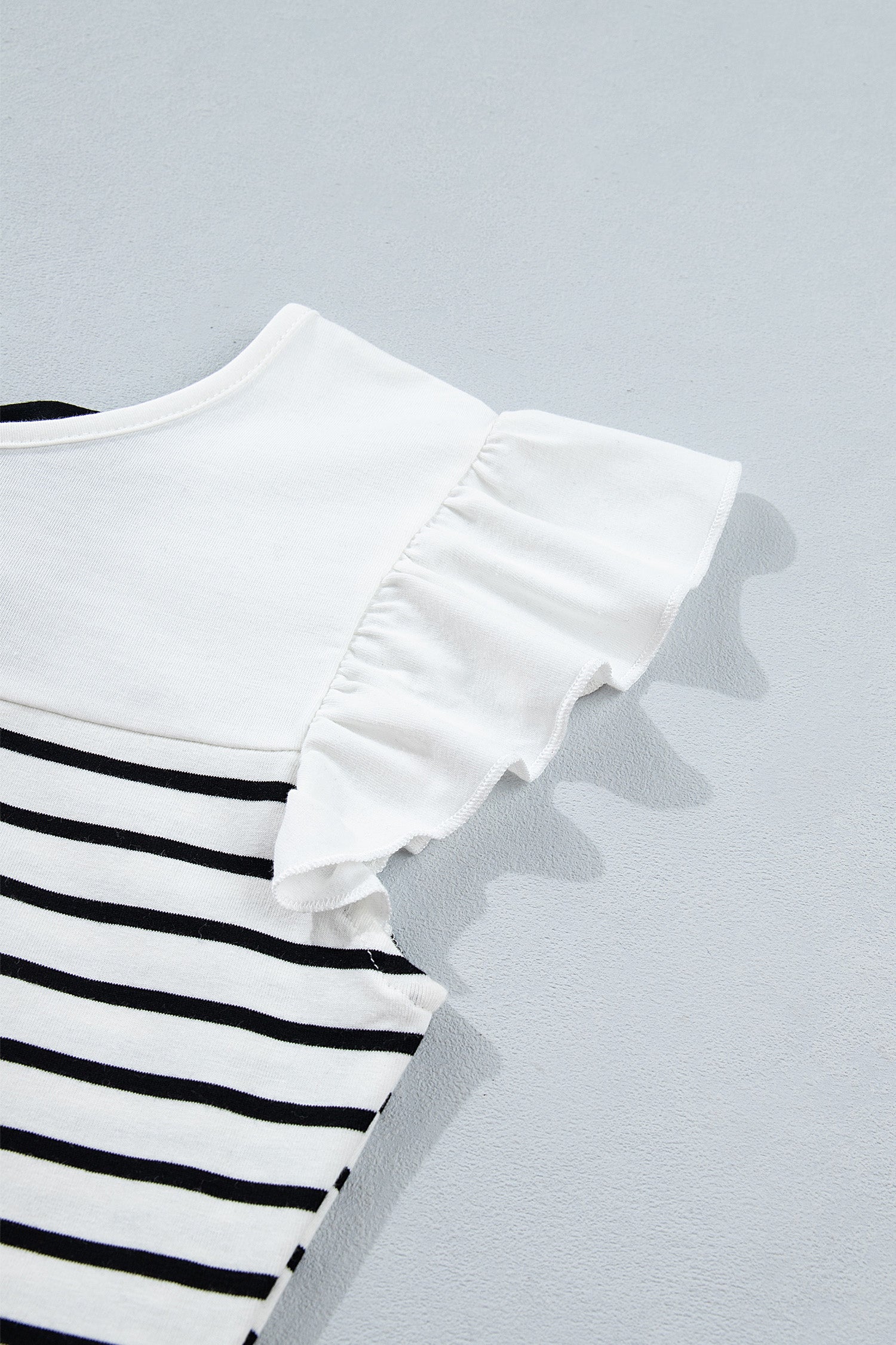 White Stripe Contrast Knot Back Ruffle Tank Top