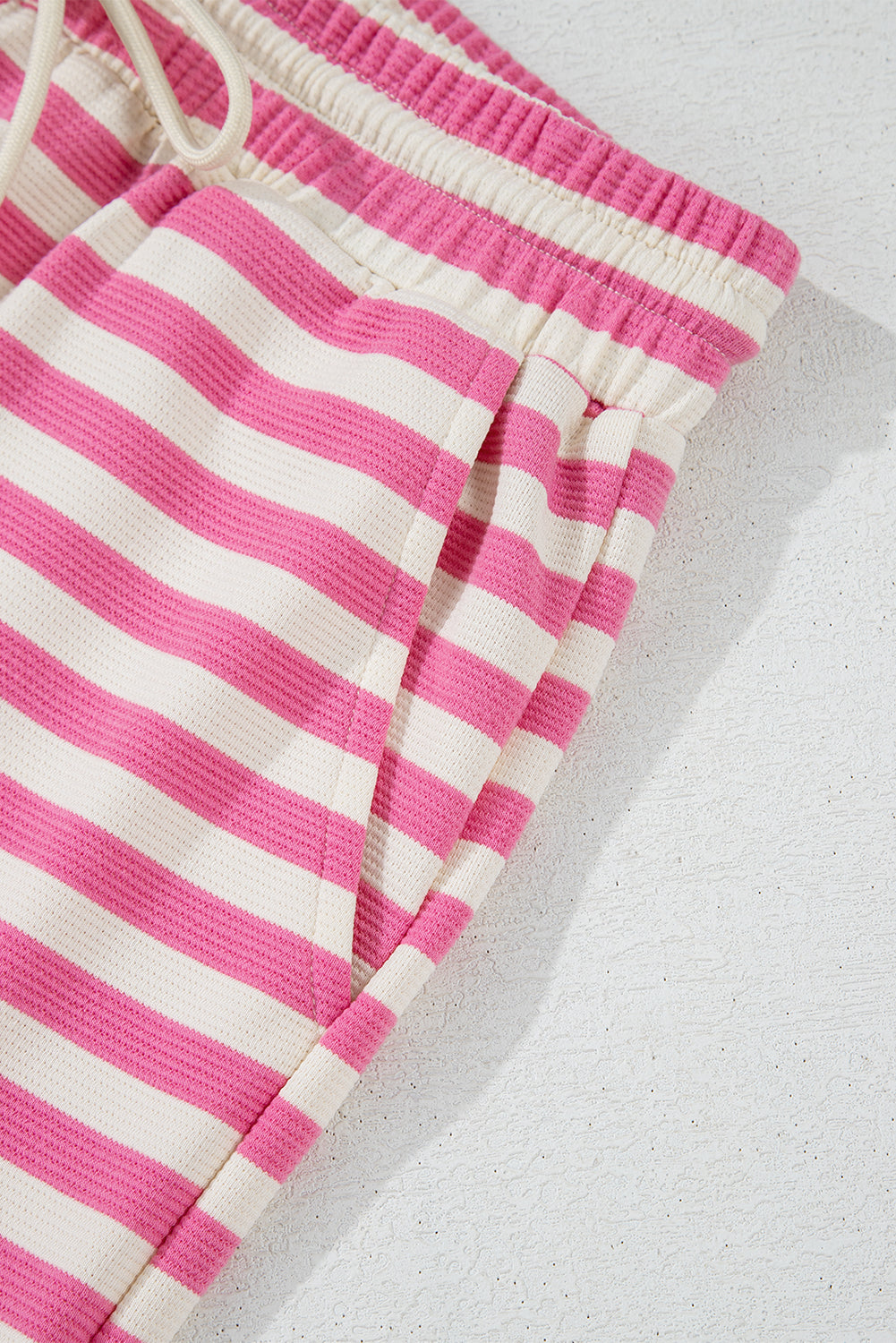 Rose Stripe Crew Neck T Shirt and Drawstring Shorts Set eAura