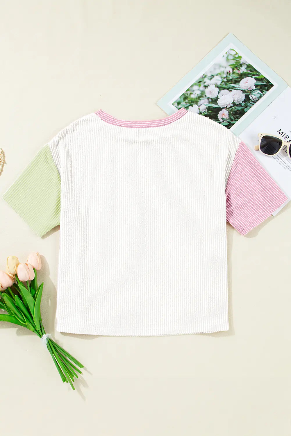Corded Colourblock Crewneck Tee – White