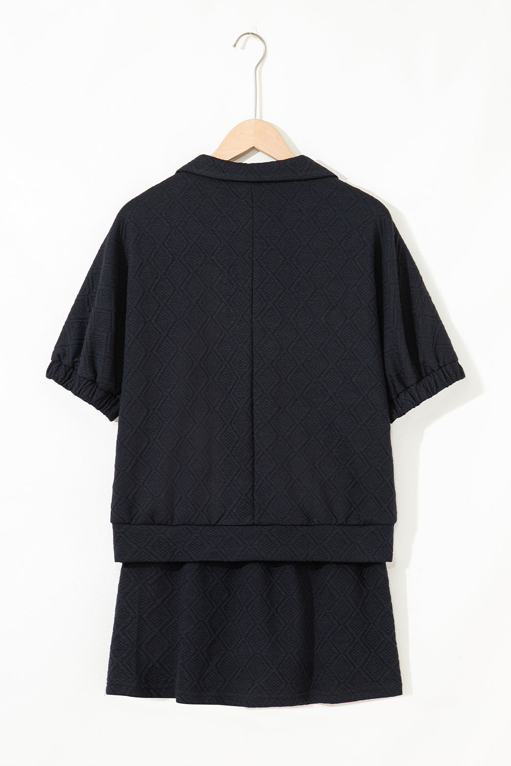 Black Striped Collared Zip up Textured Skirt Co-ord Set eAura