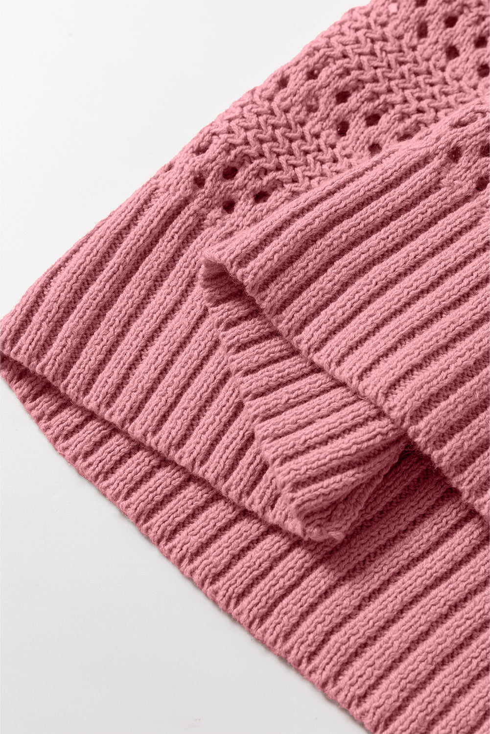 Peach Blossom Pointelle Knit Raglan Sleeve Hooded Sweater eAura