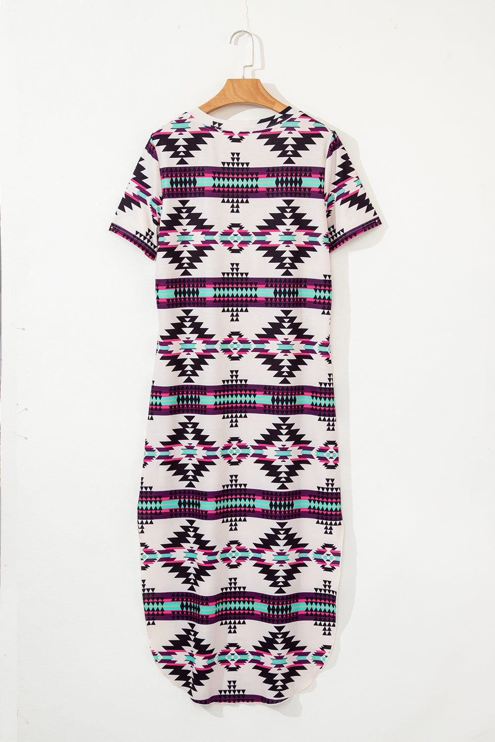 Beige Western Aztec Printed Long T-shirt Dress eAura
