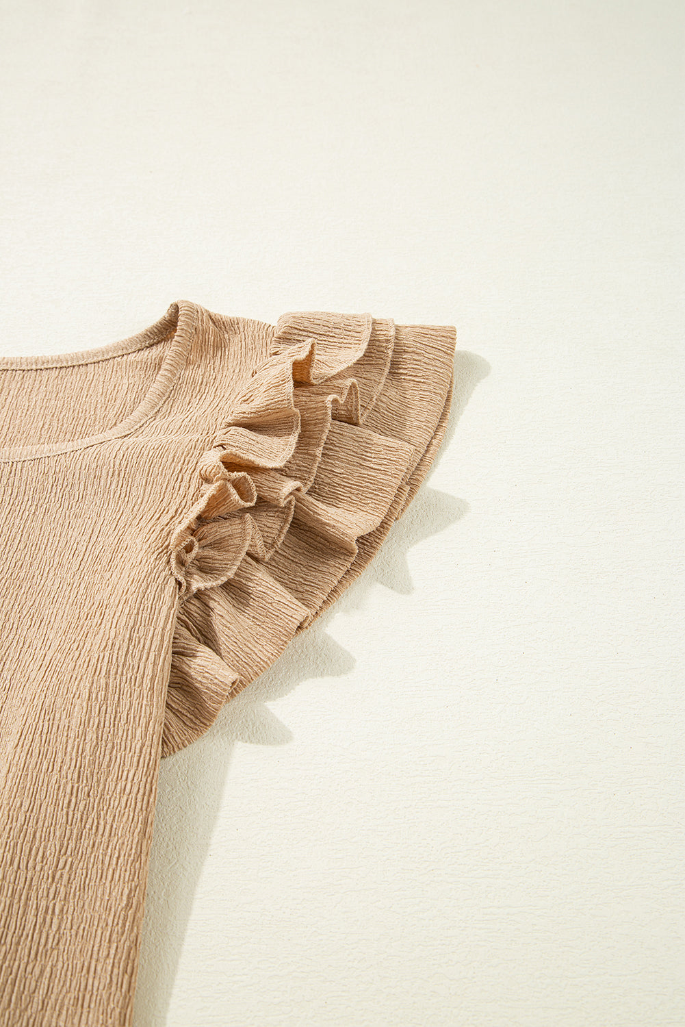 Smoke Grey Ruffled Tiered Sleeve Square Neck Textured Top eAura