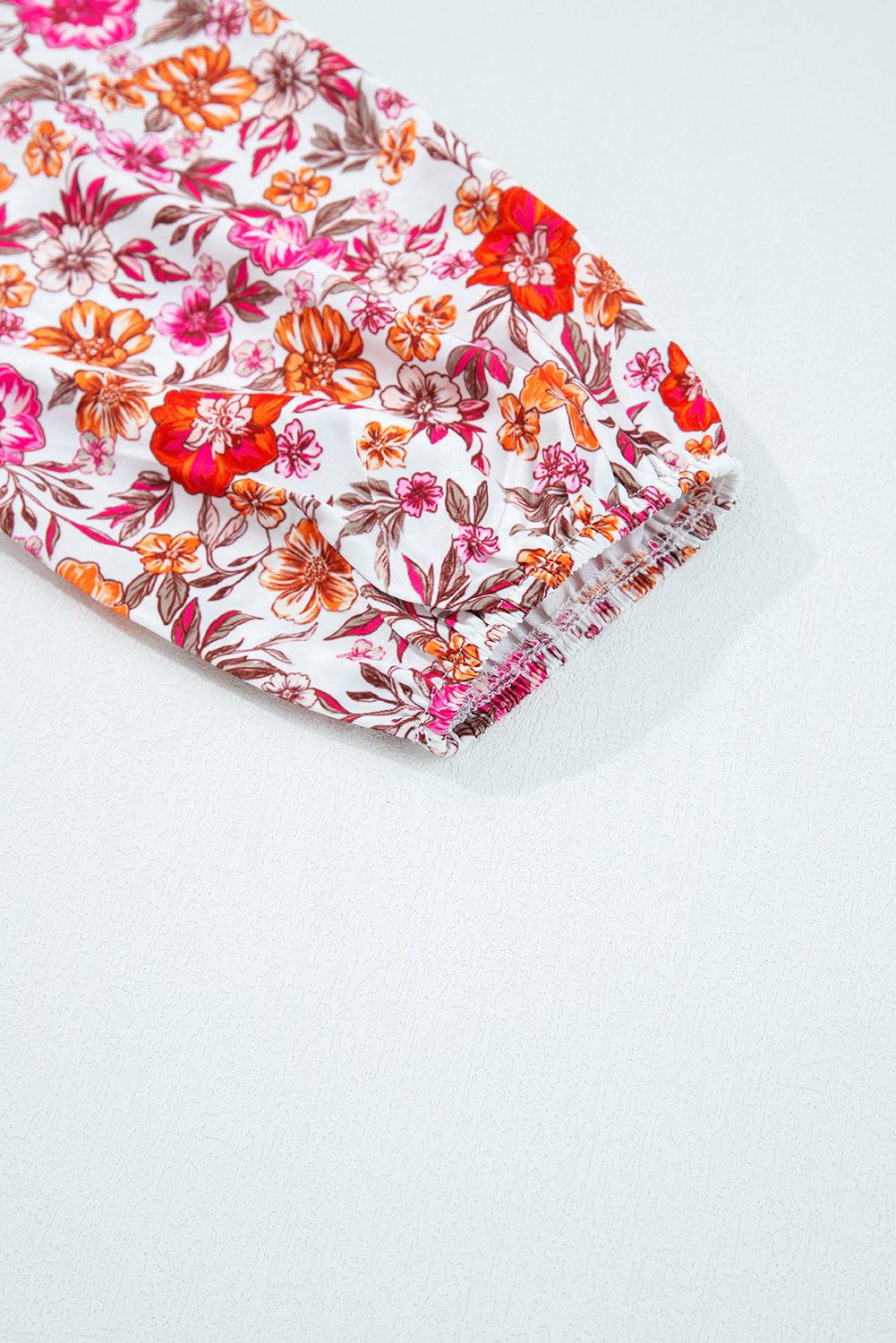 Pink Floral Print Tie Split Neck Bracelet Sleeve Blouse Dear-Lover Dropshipping
