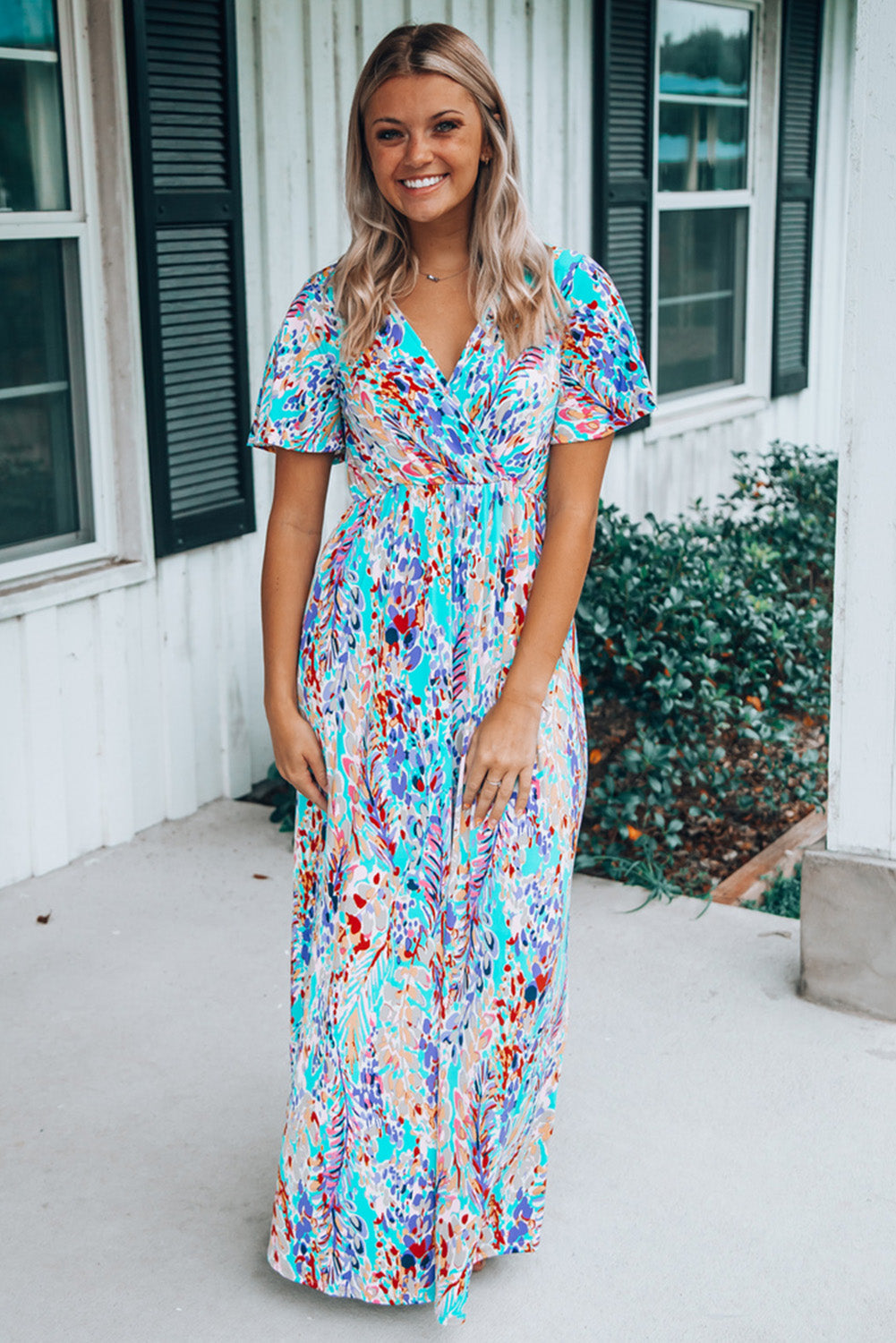 Wrap V Neck Floral Maxi Dress eAura