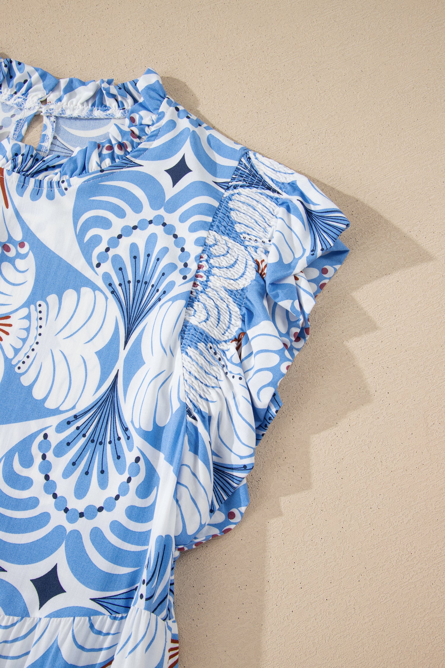 Tropical Botanical Print Flutter Sleeve Maxi Dress – Blue