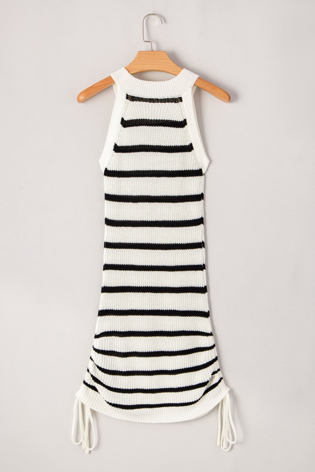 Black Stripe Knit Drawstring Detail Sleeveless Dress eAura