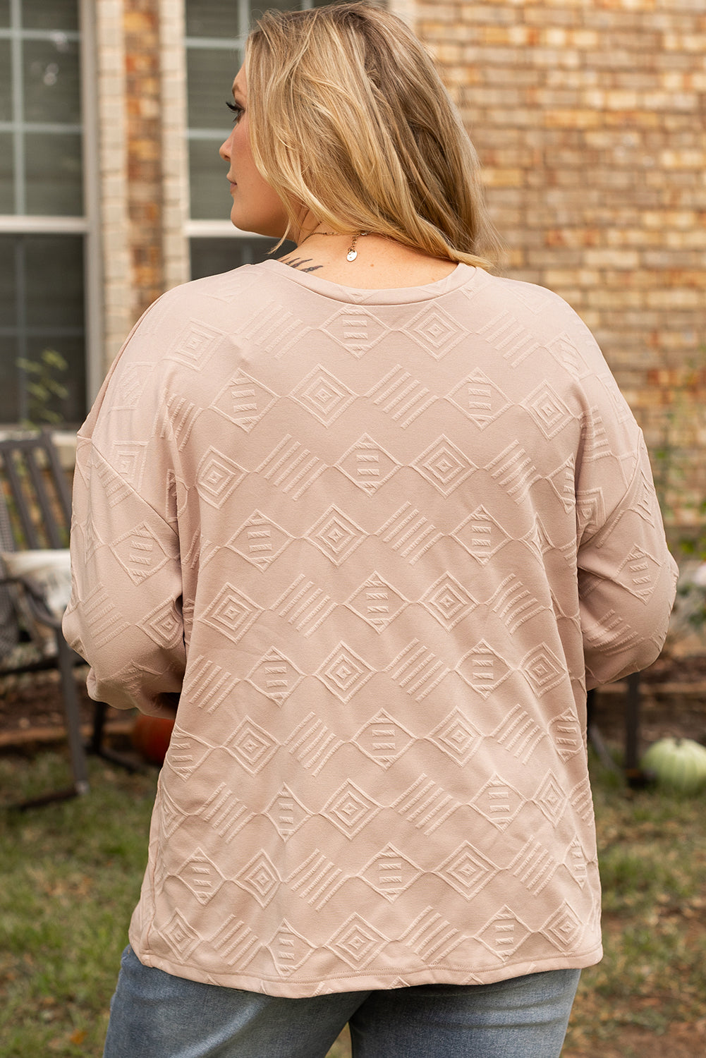 Parchment Plus Size Textured Drop Shoulder Crew Neck Sweatshirt Beagle Boutique Fashion Outlet