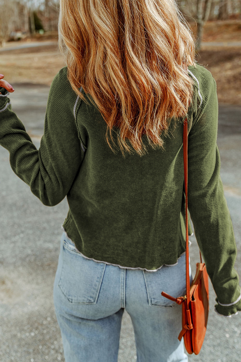 Fiery Red Textured Round Neck Long Sleeve Top eAura