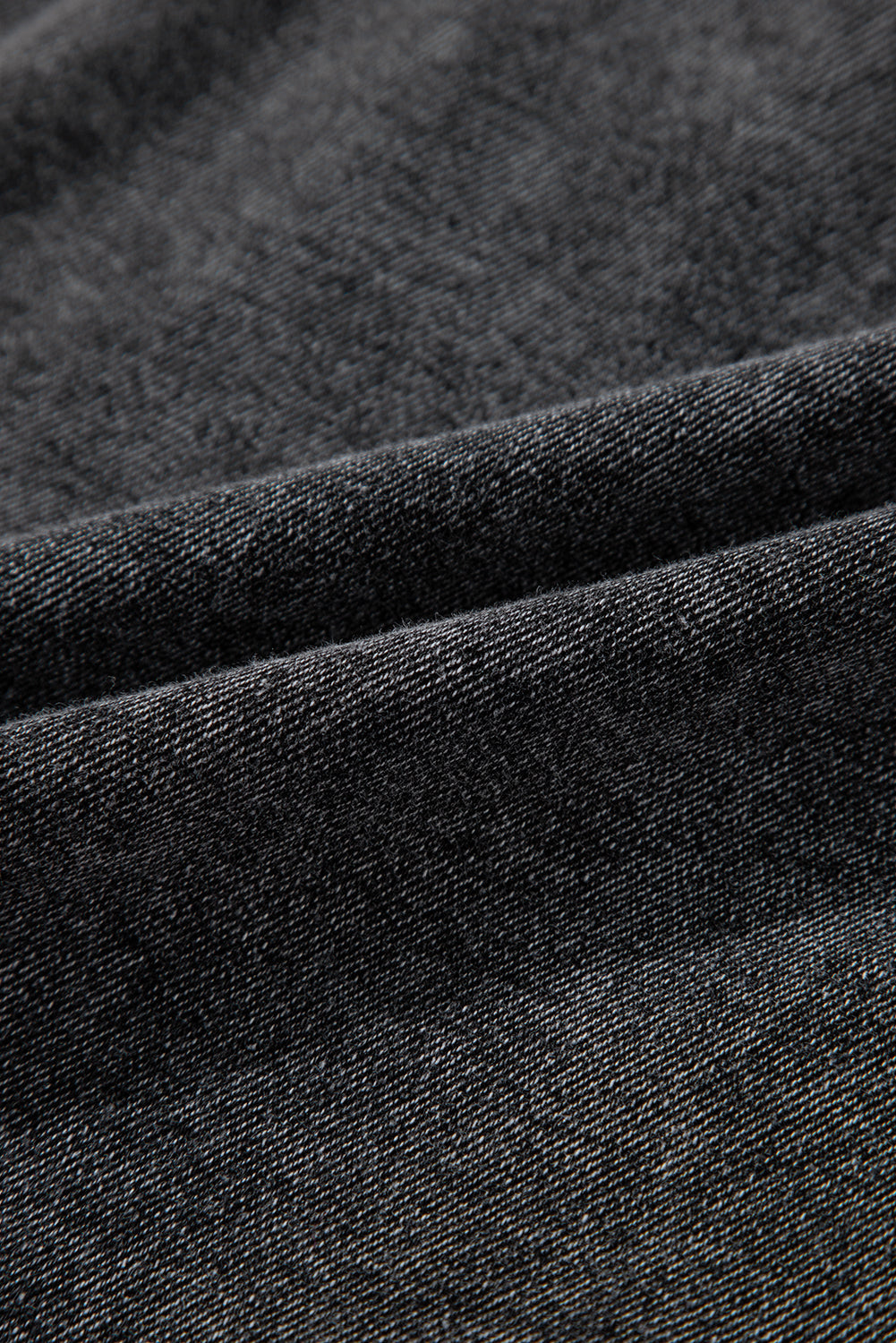 Black Short Sleeve Flap Pocket Button Up Raw Hem Denim Shirt eAura