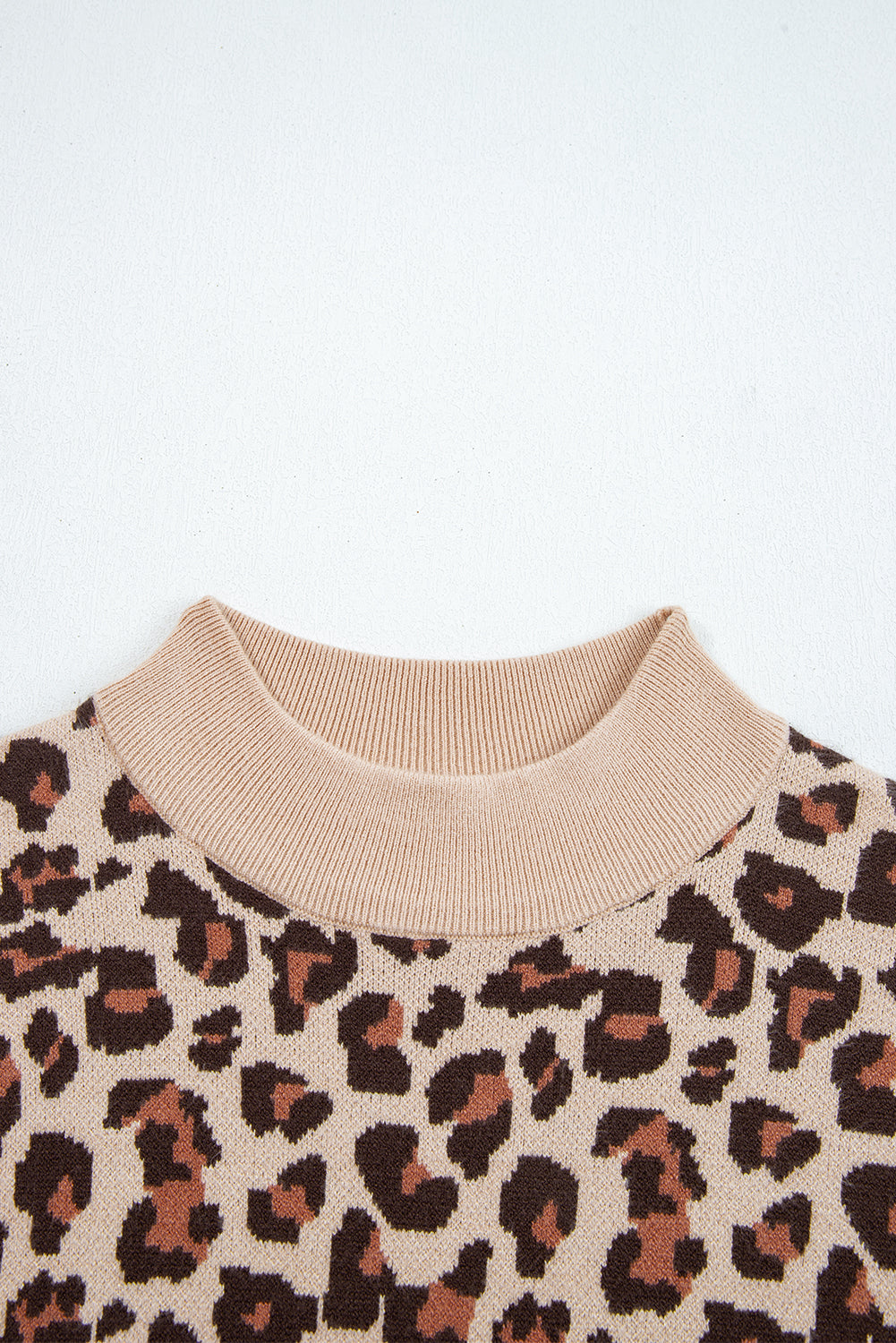 Leopard Print High Neck Shift Mini Sweater Dress - eAura