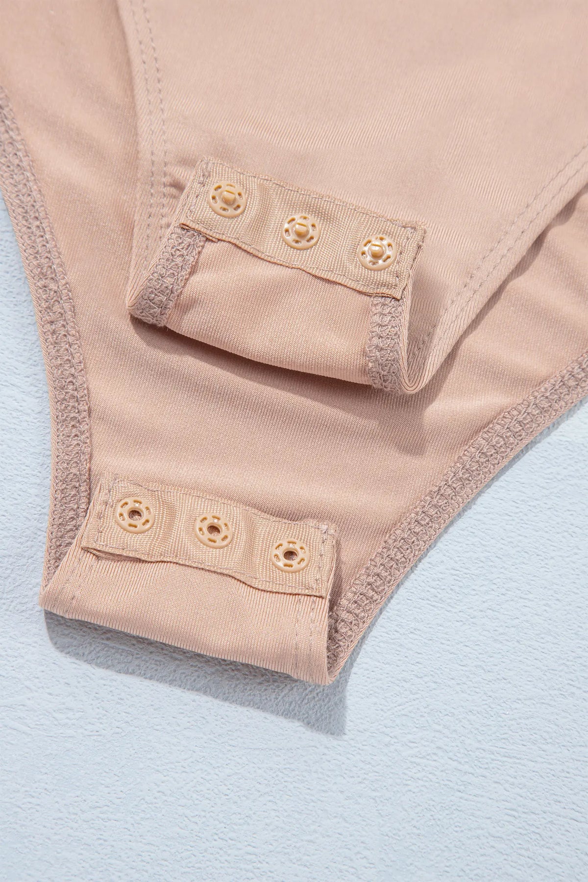 Solid Colour Velvet Knot Square Neck Sheer Long Sleeve Bodysuit – Light French Beige