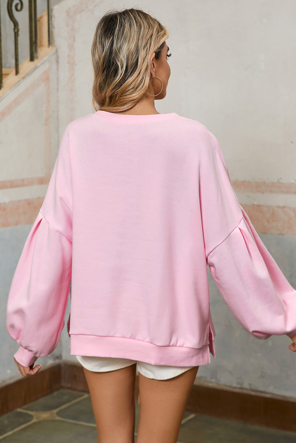 Bow Lantern Sleeve Oversized Pullover Sweatshirt