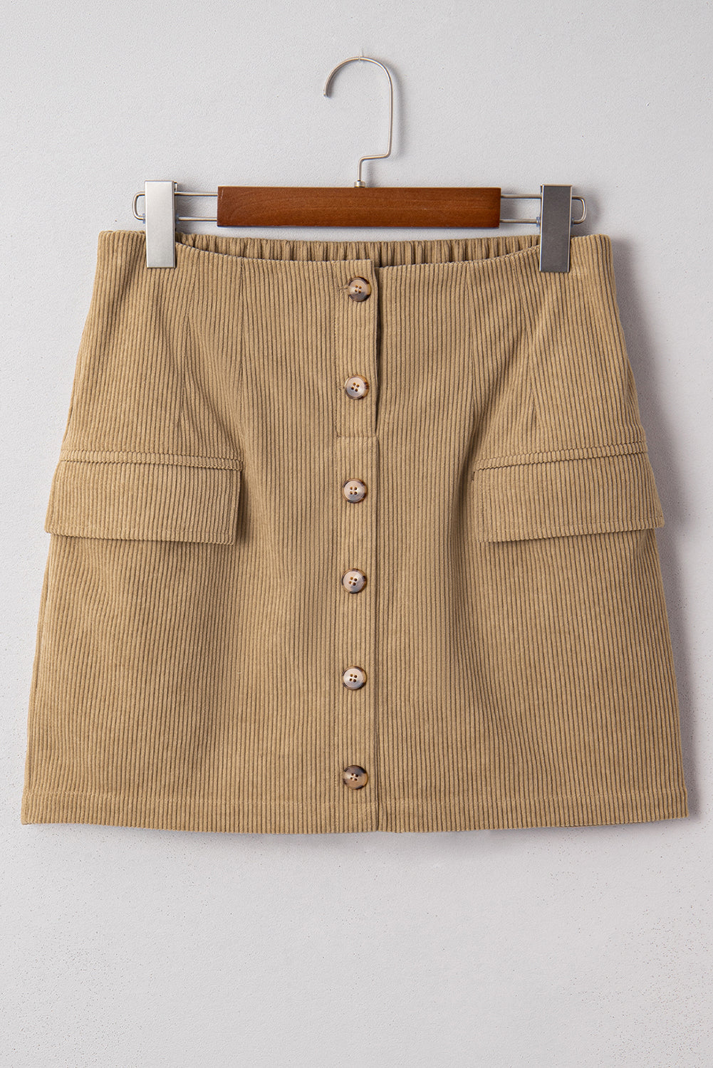 Soft Corduroy Buttoned Front Faux Pockets Mini Skirt - Bottoms/Skirts & Petticoat