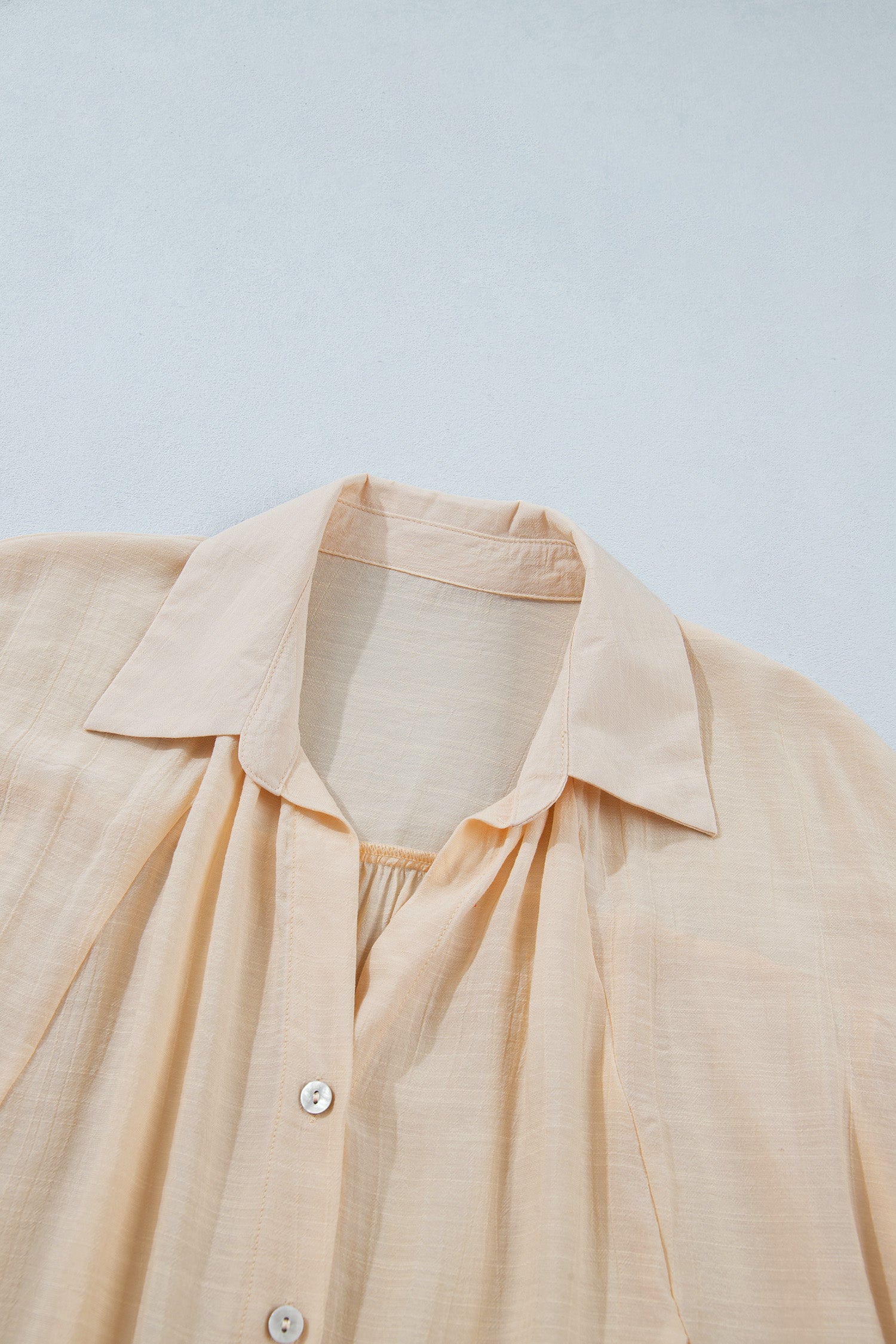 Oatmeal Sheer Lace Splicing Detail Bracelet Sleeve Loose Flowy Shirt – Beige