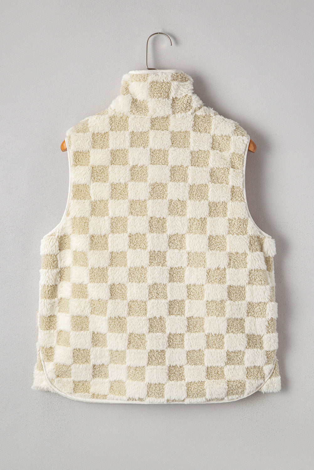 Sherpa Checkerboard Snap Button Gilet Jacket With Pocket eAura