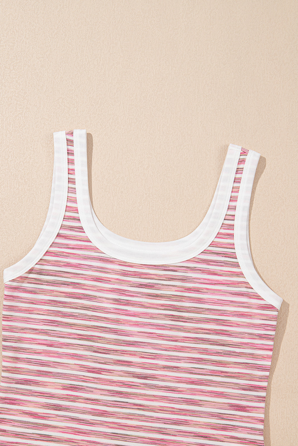 Pink Stripe Contrast Trim Yarn-dyeing Knit Vest Top eAura