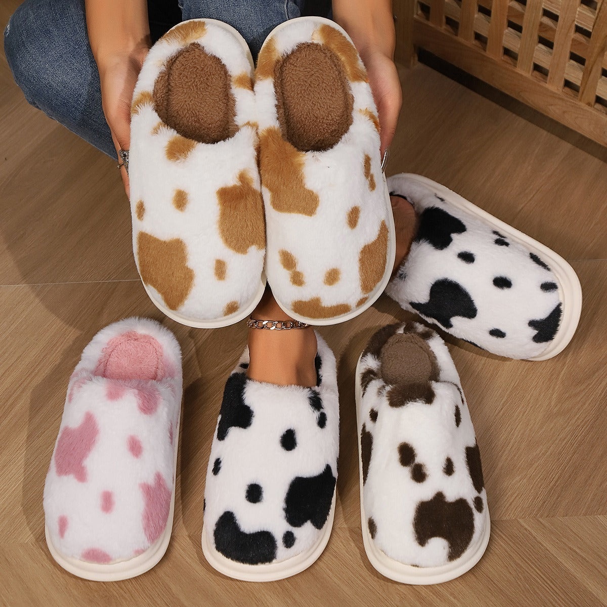 Cow Spotted Plush Slippers beagle boutique