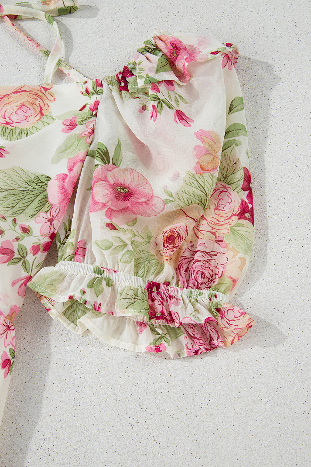 White Vibrant Floral Bubble Sleeve Sweetheart Neck Ruffle Mini Dress eAura