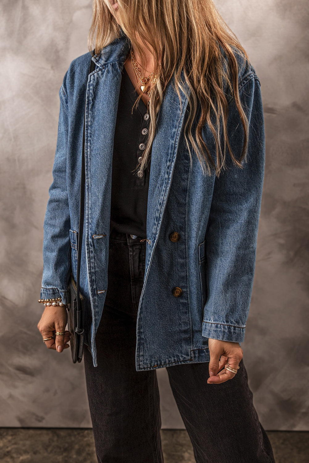 Sail Blue Side Pockets Lapel Collar Denim Jacket Beagle Boutique Fashion Outlet