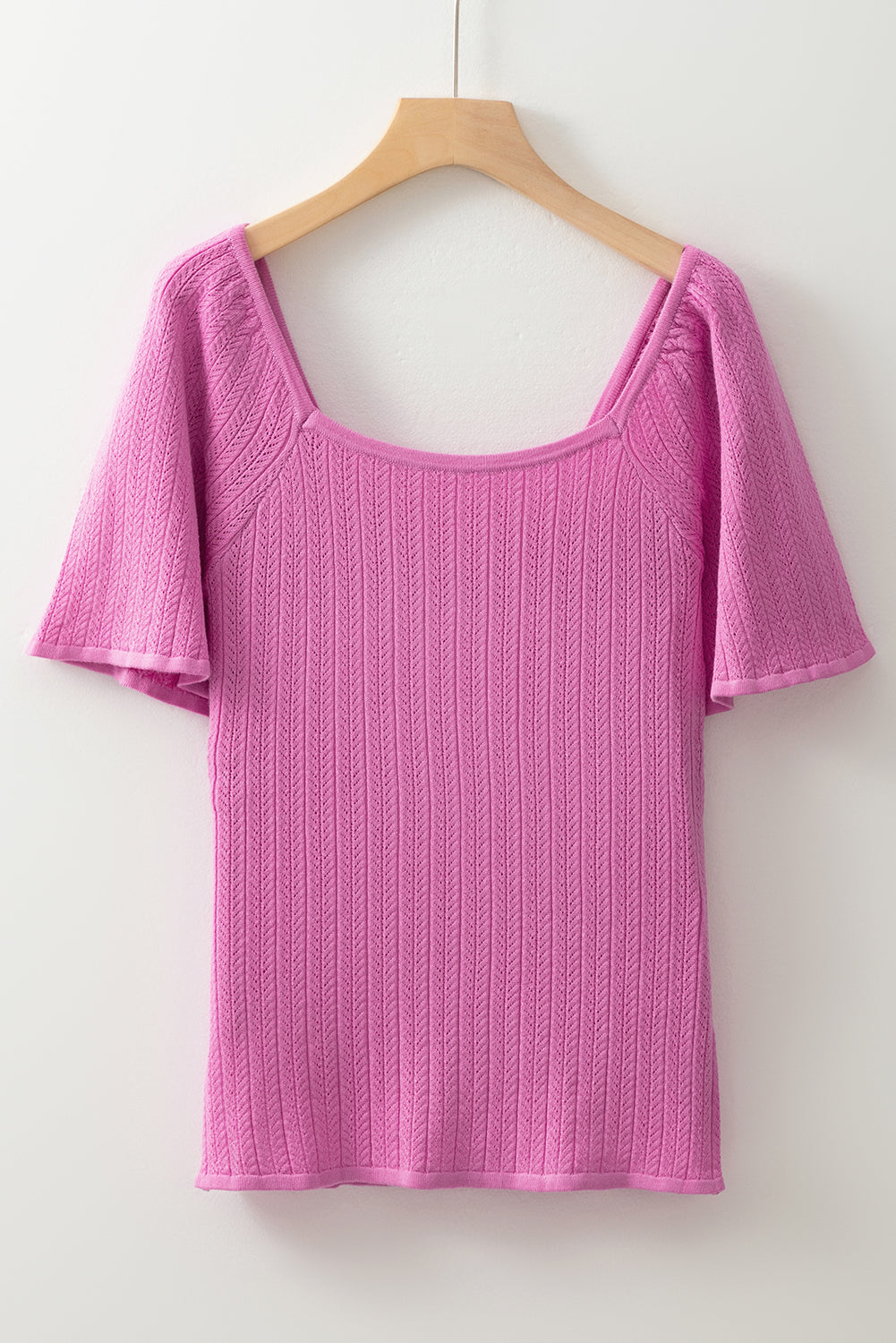 Phalaenopsis Textured Square Neck Half Sleeve Knitted Top eAura