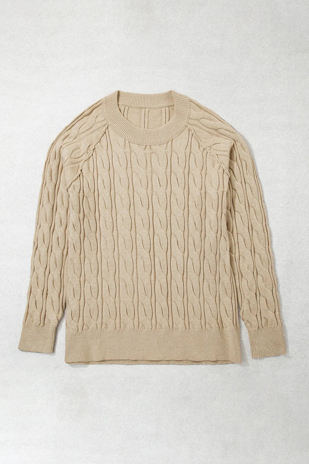 Oversized Cable Knit Long Sleeve Round Neck Tunic Length Plus Size Sweater – Parchment