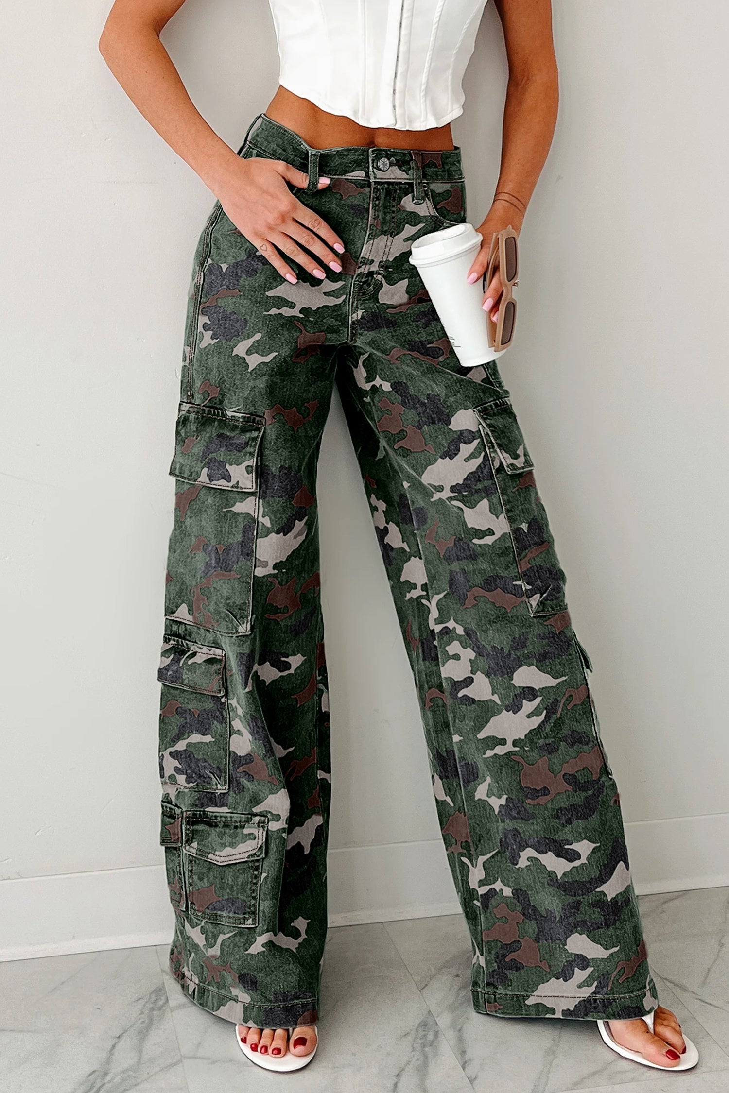 Camo Cargo Wide Leg Jeans - Bottoms/Jeans/WideLeg