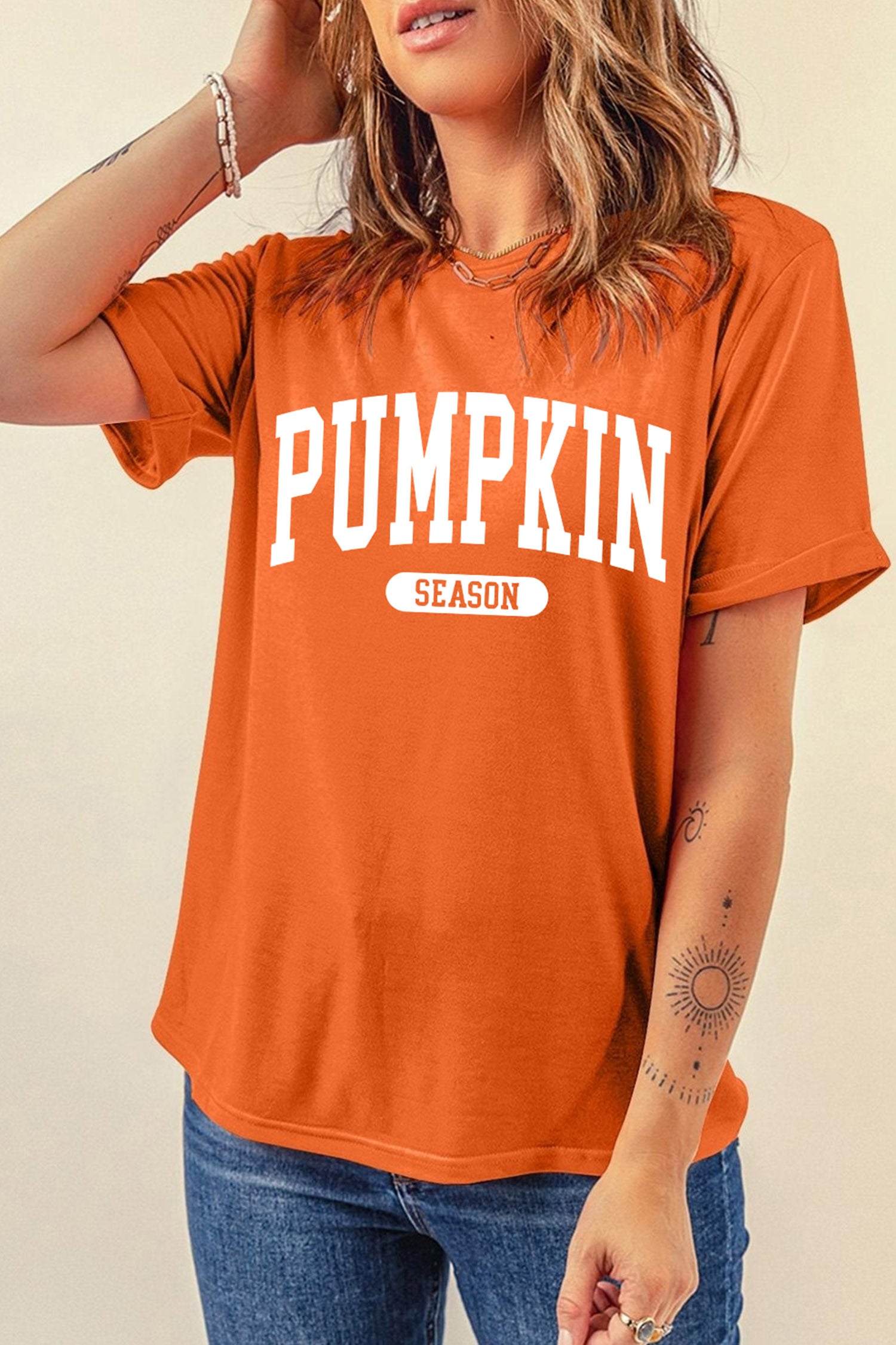 PUMPKIN SEASON Letter Print Relaxed T Shirt – Orange
