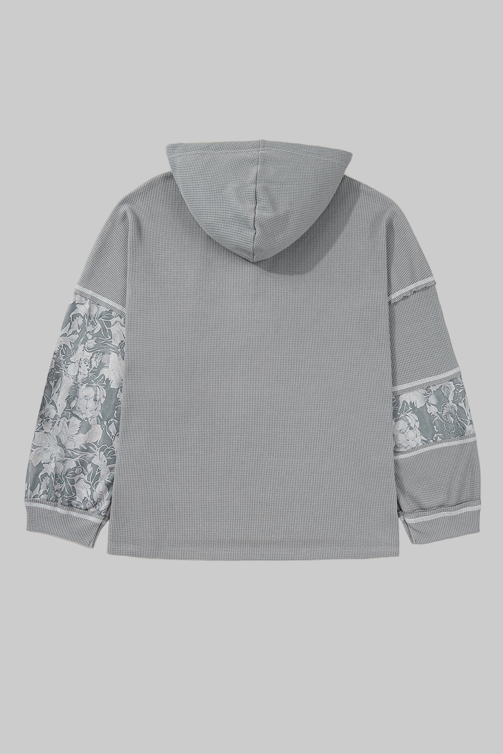 Gray Mixed Pattern Waffle Knit Patchwork Half Buttons Plus Hooded Top Dear-Lover Dropshipping