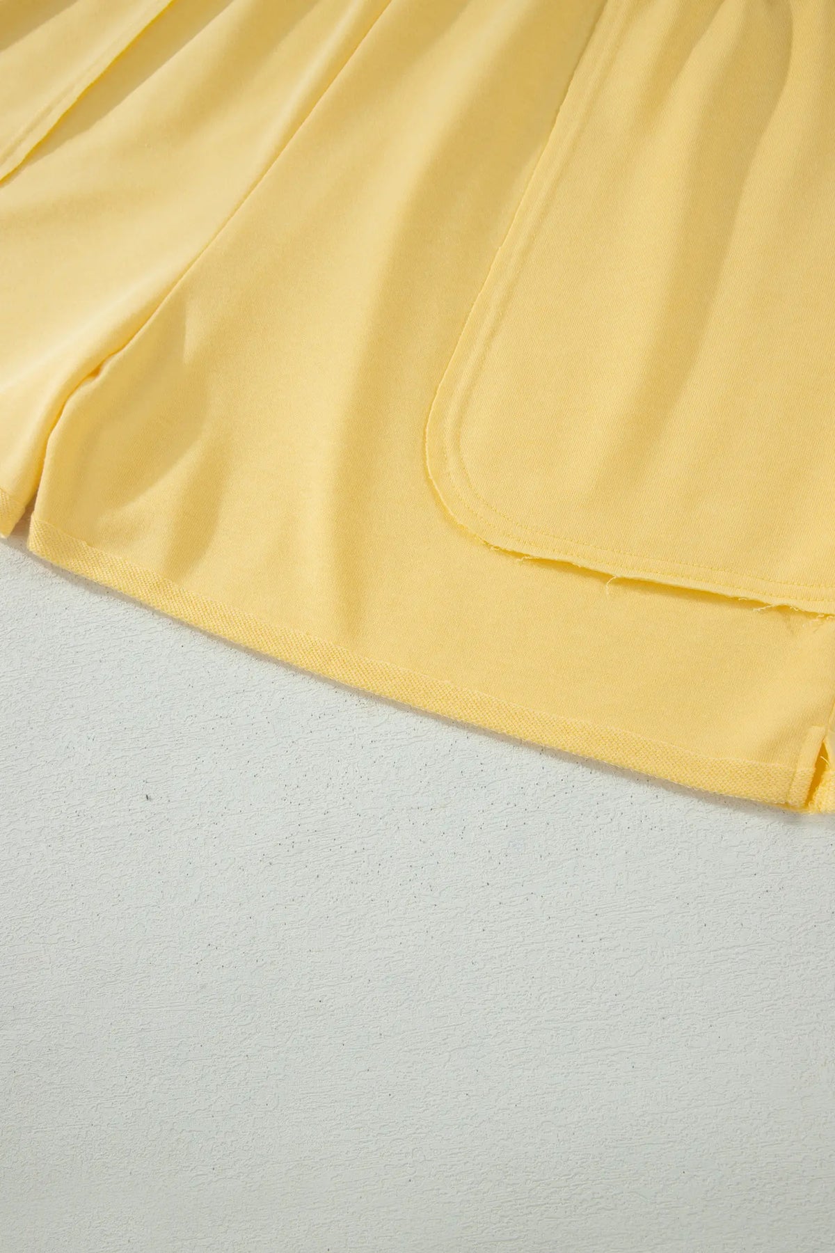 Cream Solid Colour Polo Tee Elastic Waist Shorts Plus Size Outfit – Yellow