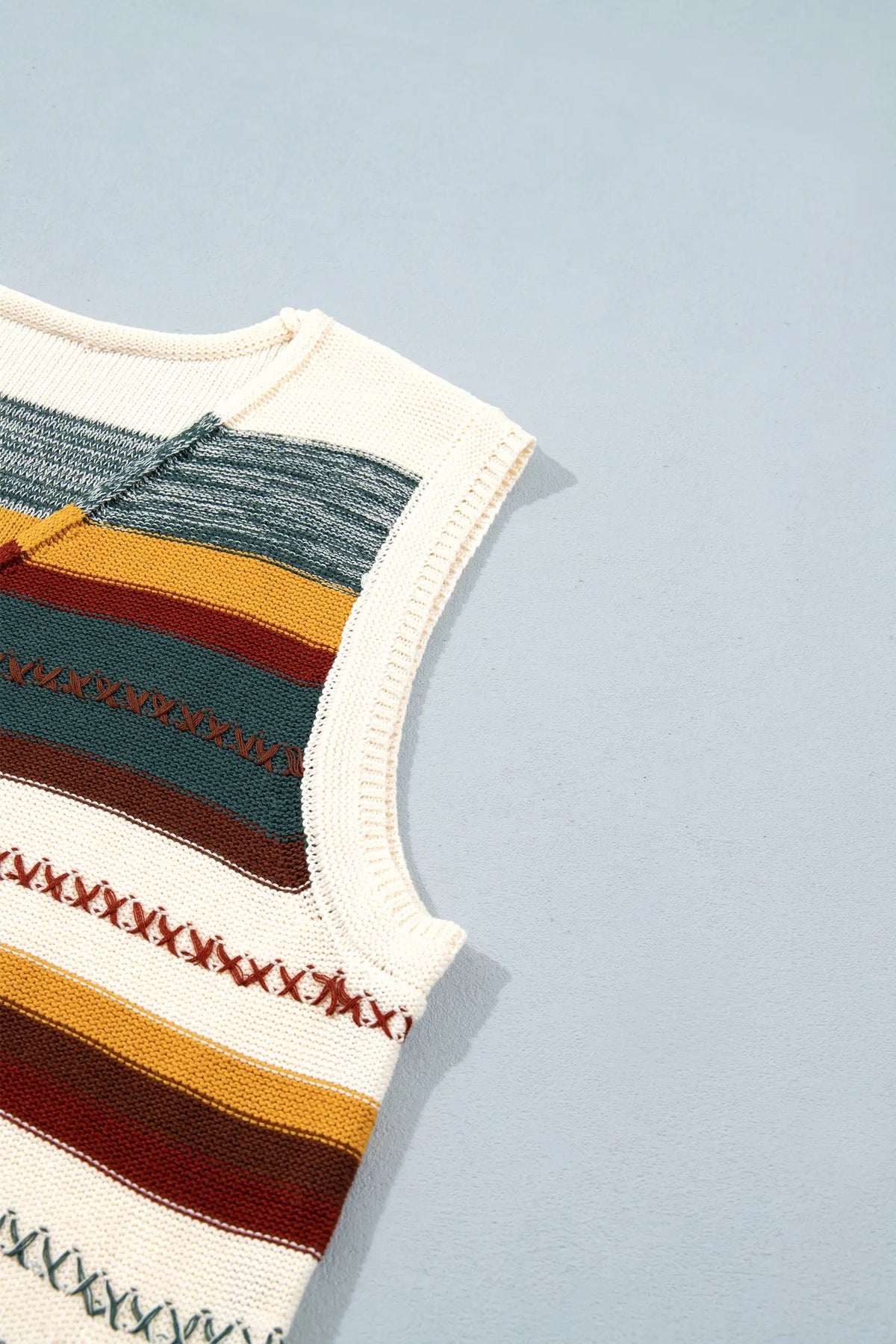 Striped Button Front Sleeveless Knit Regular Fit Sweater Vest – Multicolour
