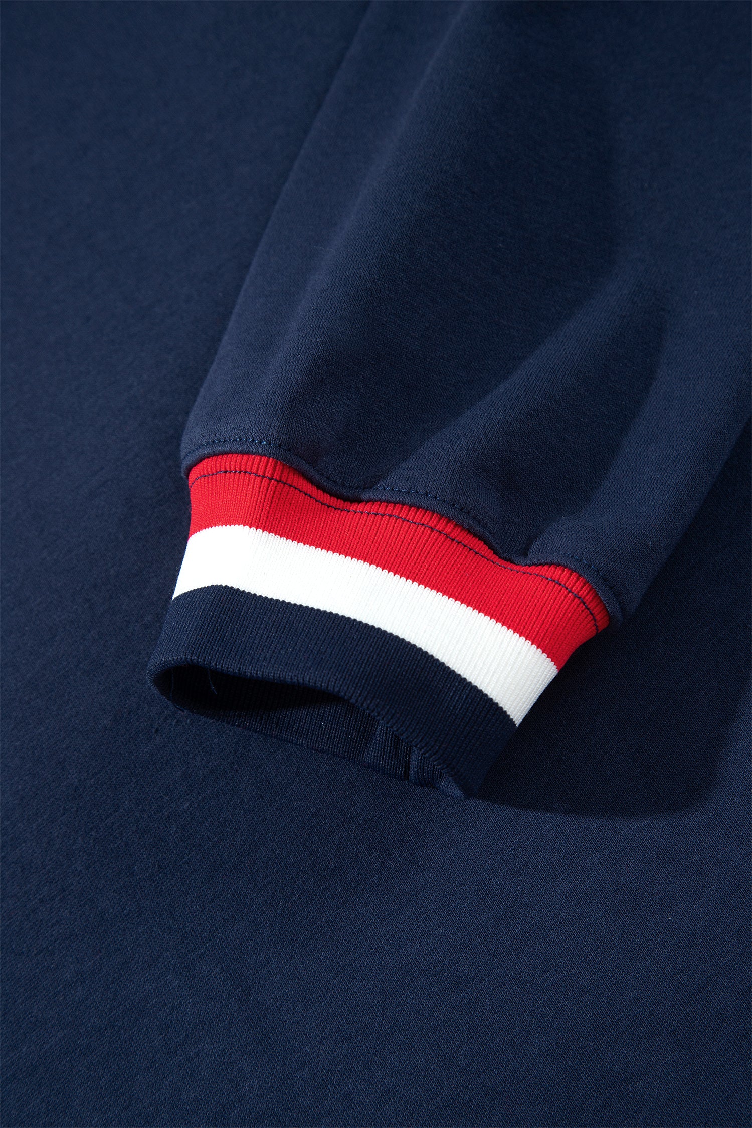 USA Slogan Patch Embroidery Colorblock High Neck Long Sleeve Sweatshirt – Dirty Blue