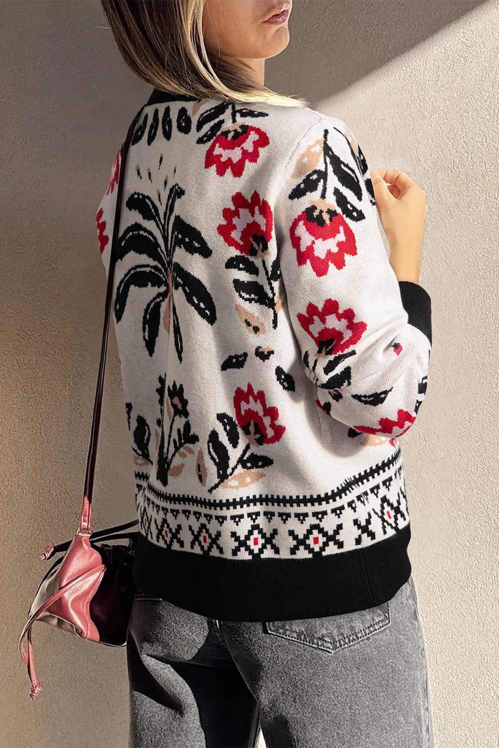 Floral Print Buttoned Front V-Neck Knit Cardigan Dear-Lover Dropshipping