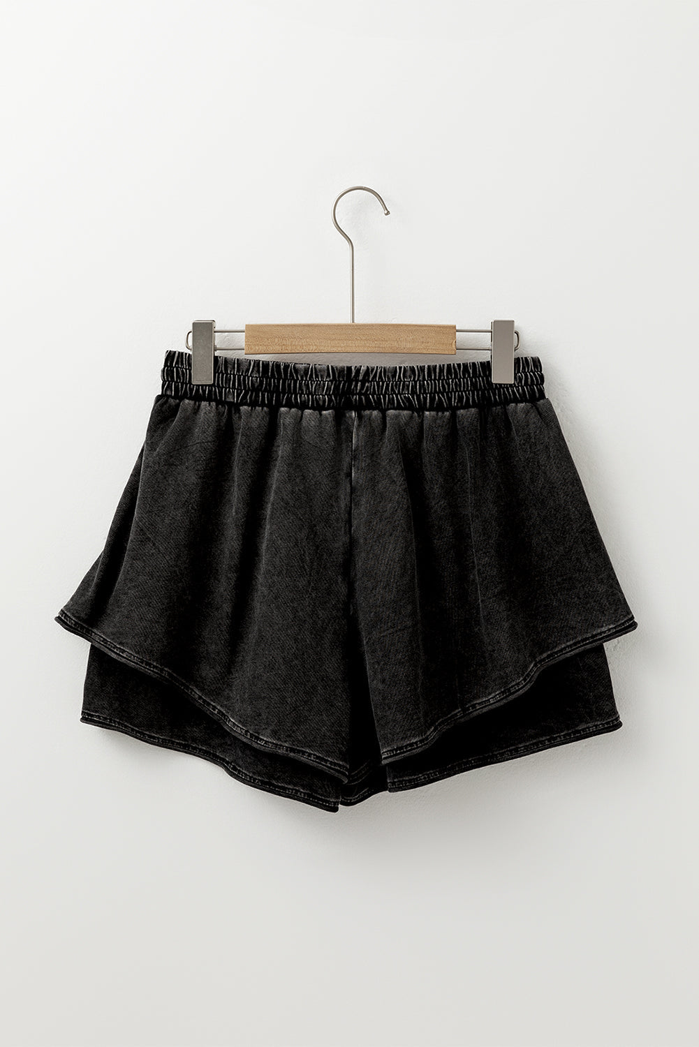 Black Mineral Wash French Terry High Waist Casual Shorts eAura