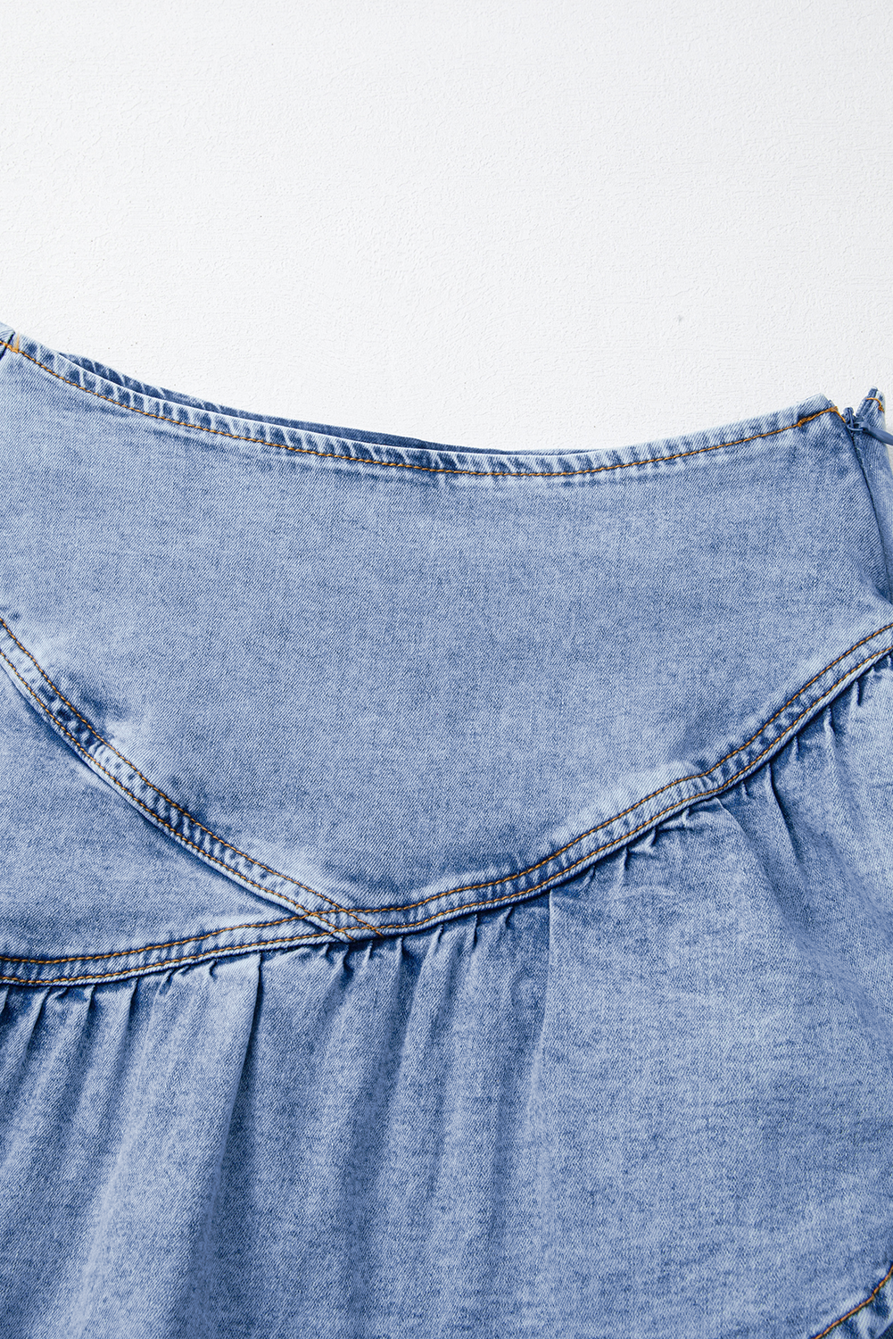 Beau Blue Asymmetric Ruffle Overlay Denim Mini Skirt eAura