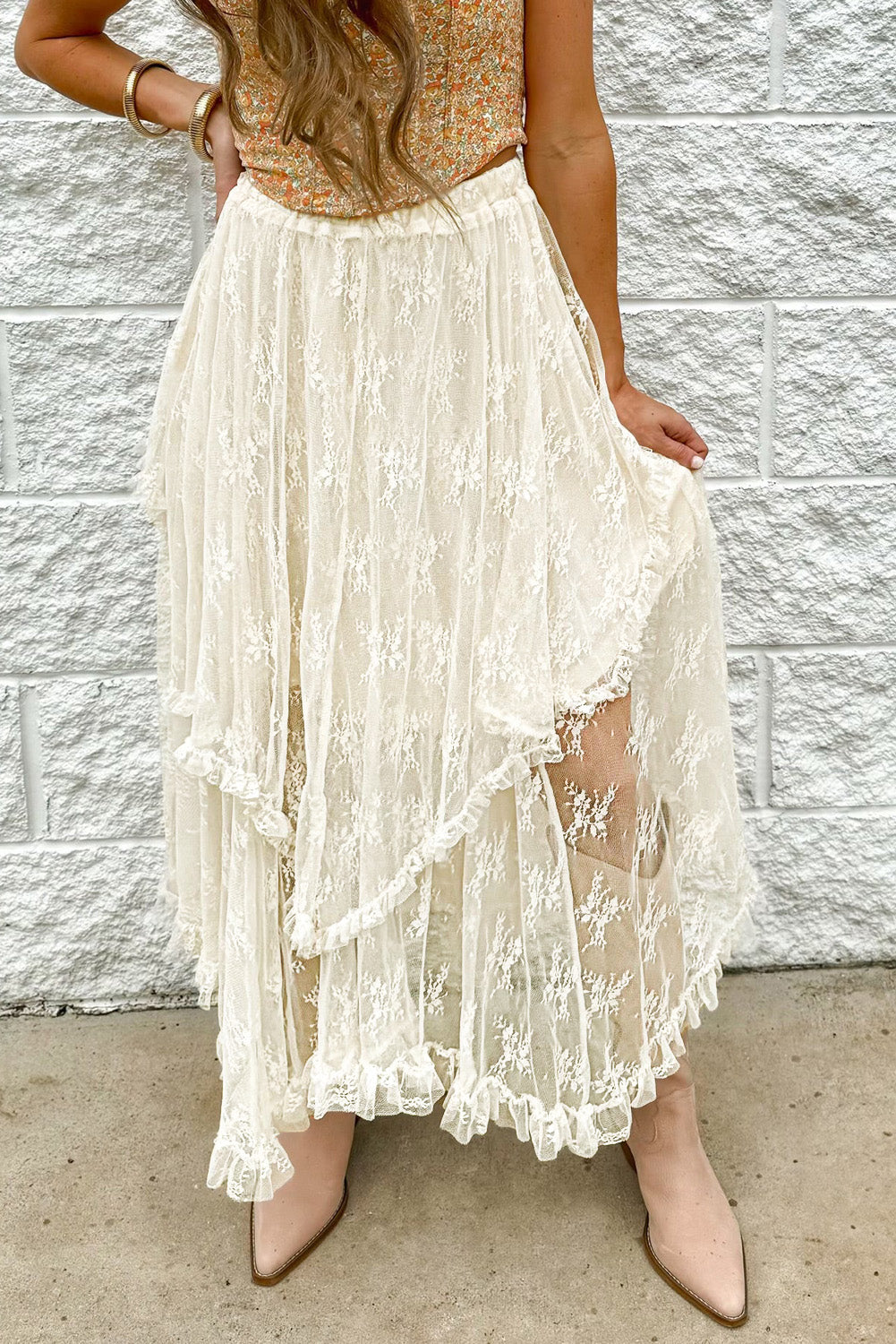 Lace Cascading Tiered High Waist Maxi Skirt - eAura