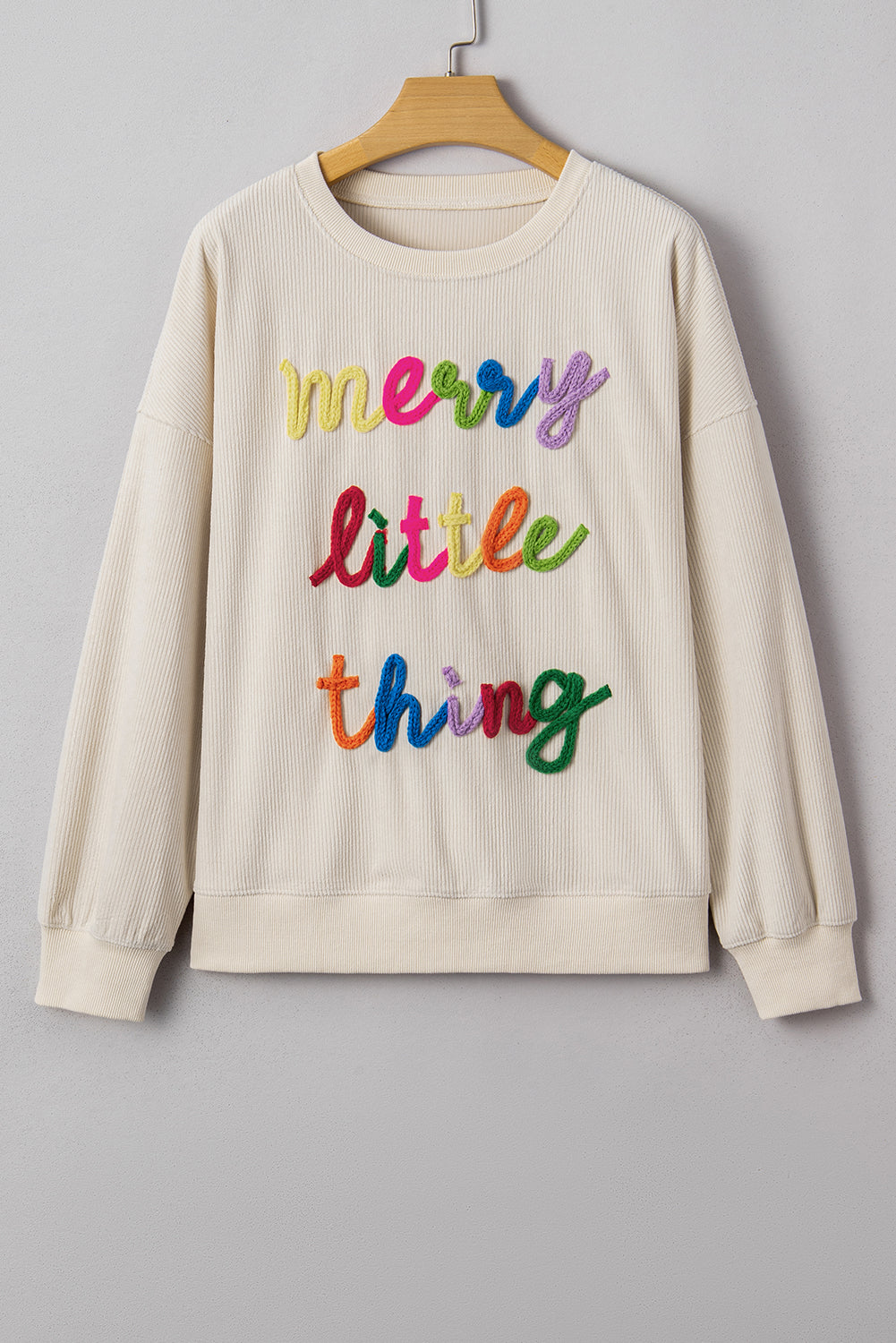 Merry Little Thing Corded Letter Graphic Ribbed Loose Sweatshirt - Tops/Sweatshirts & Hoodies