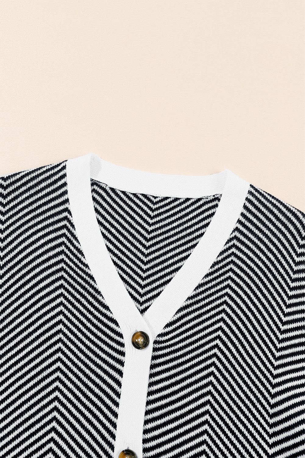 Buttoned V-Neck Chevron Striped Cardigan eAura