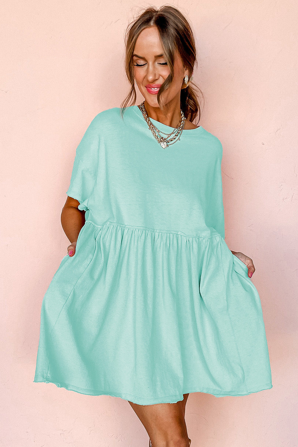 Pocketed Raw Edge Babydoll Dress eAura