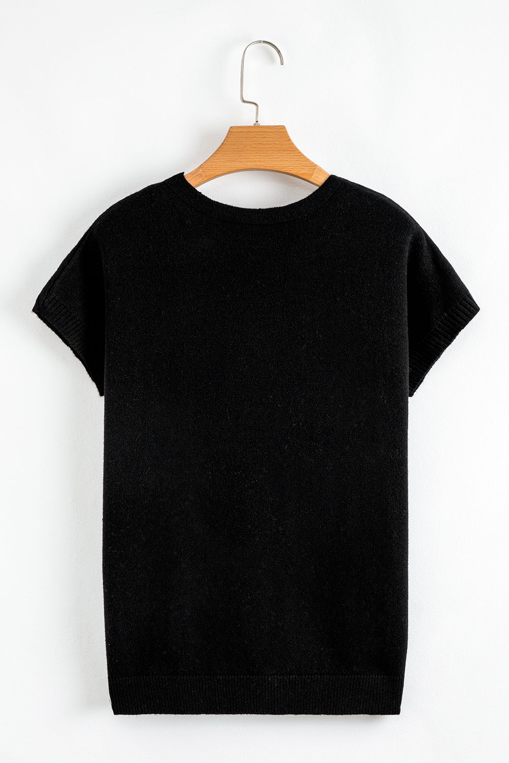 Bow Pattern Knit Short Sleeve Black Sweater eAura